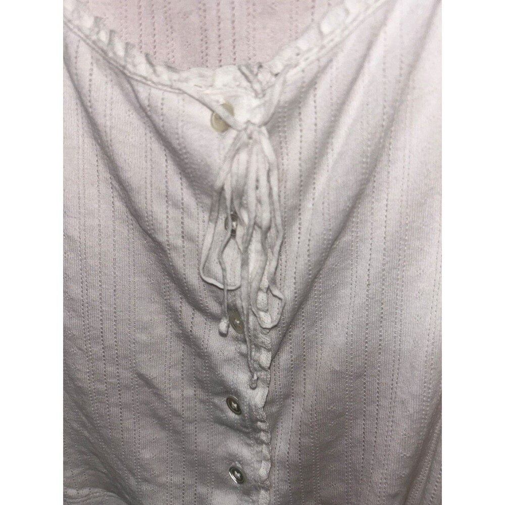 Doen Lois Tank Top size S Pointelle Knit Salt White Button Front Lace Trim - Picture 4 of 10